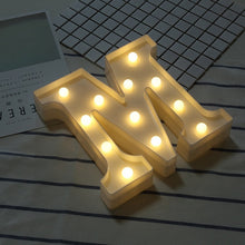 Load image into Gallery viewer, Lampe LED lumineuse lettre veilleuse créative 26 Alphabet anglais numéro batterie lampe romantique décoration de fête de mariage